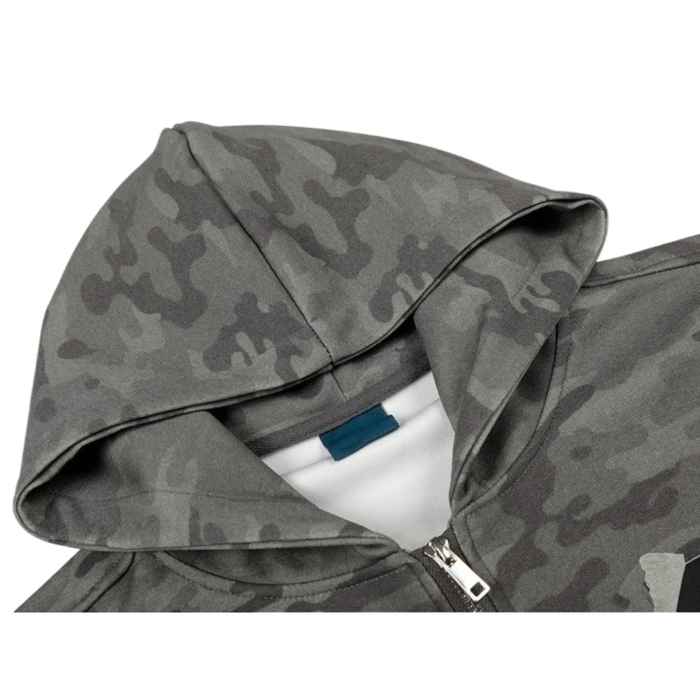 Camo Patchwork Zip-Up Hoodie