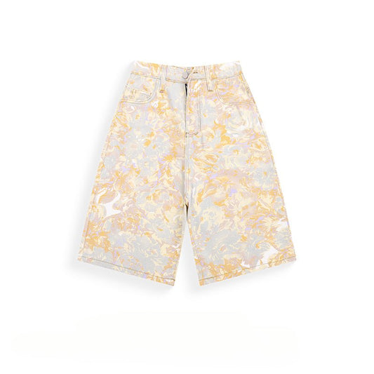 All Over Print Tie - dye Jacquard Denim Shorts - Thrashink
