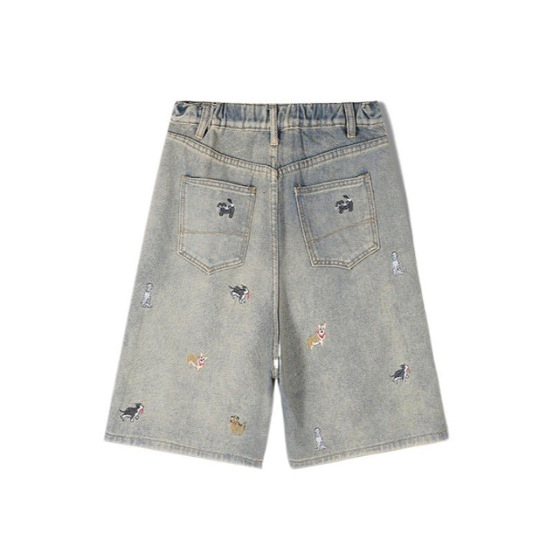 Animal Embroidery Knee Length Shorts - Thrashink