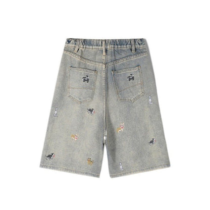 Animal Embroidery Knee Length Shorts - Thrashink