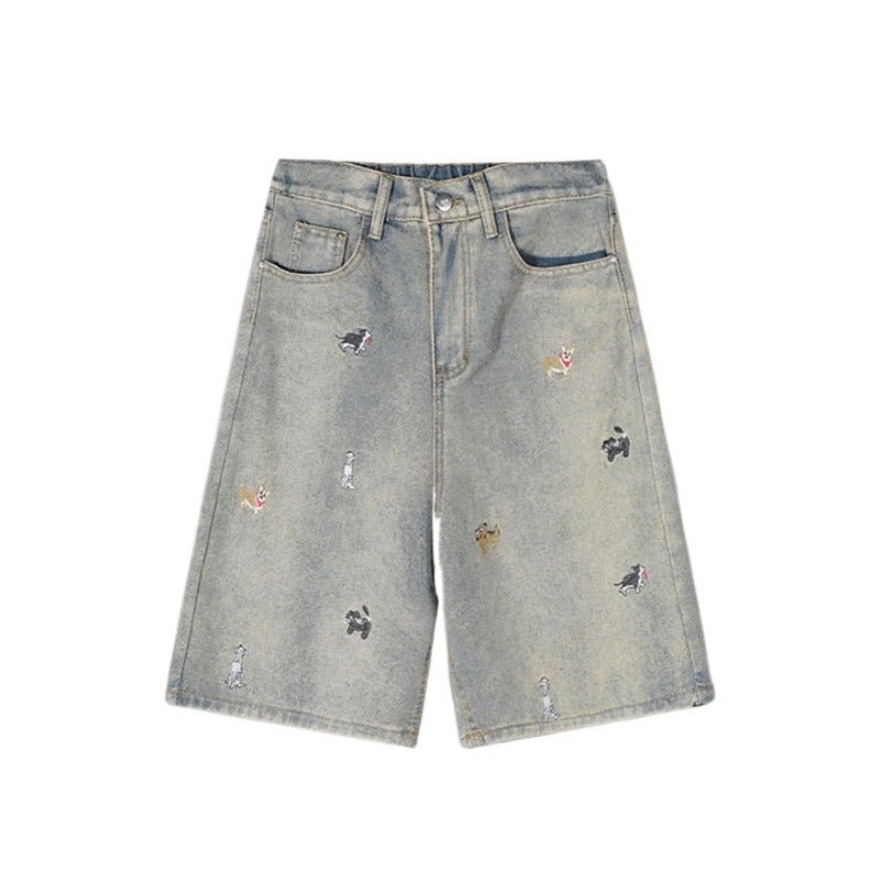 Animal Embroidery Knee Length Shorts - Thrashink