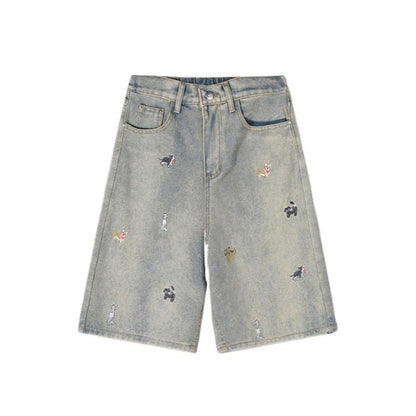 Animal Embroidery Knee Length Shorts - Thrashink