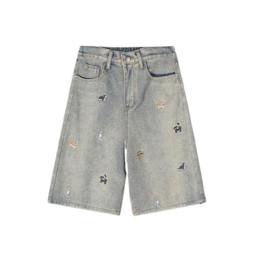 Animal Embroidery Knee Length Shorts - Thrashink