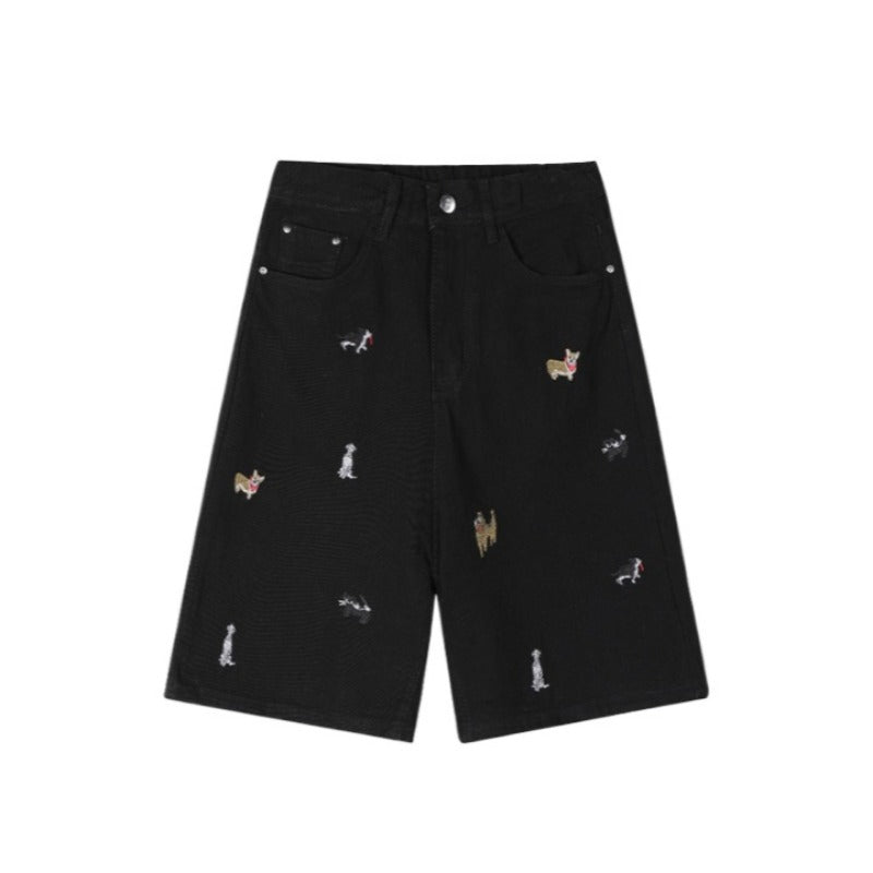 Animal Embroidery Knee Length Shorts - Thrashink