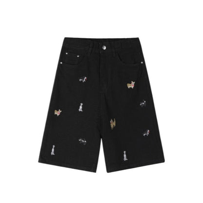 Animal Embroidery Knee Length Shorts - Thrashink