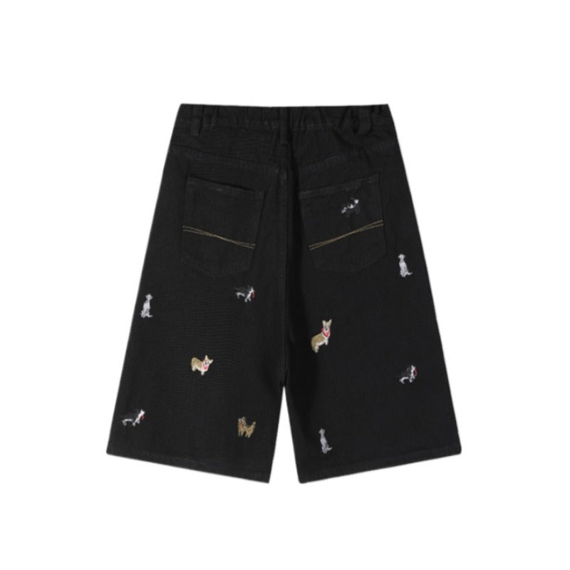 Animal Embroidery Knee Length Shorts - Thrashink
