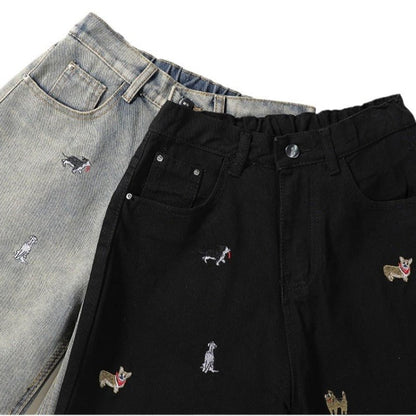 Animal Embroidery Knee Length Shorts - Thrashink