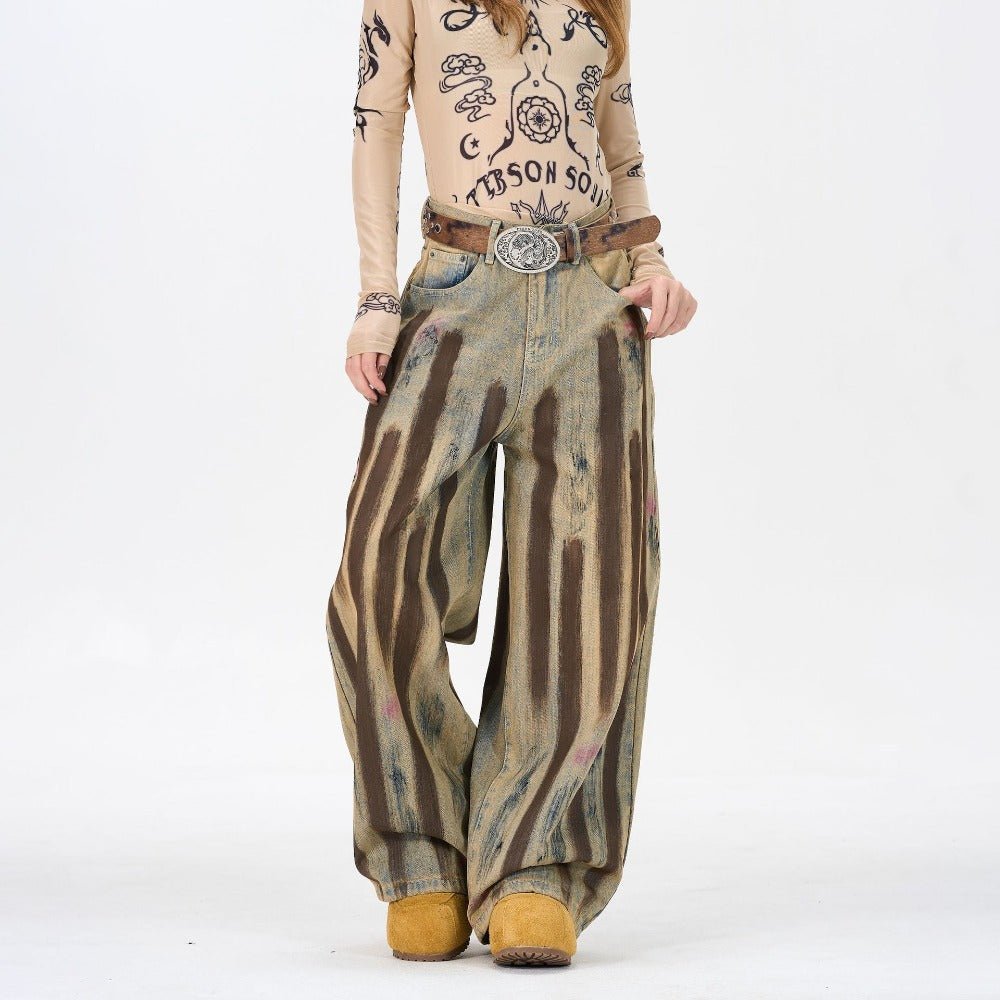 Artisan Painted Brushstroke Wash Wide - Leg Jeans - Thrashink