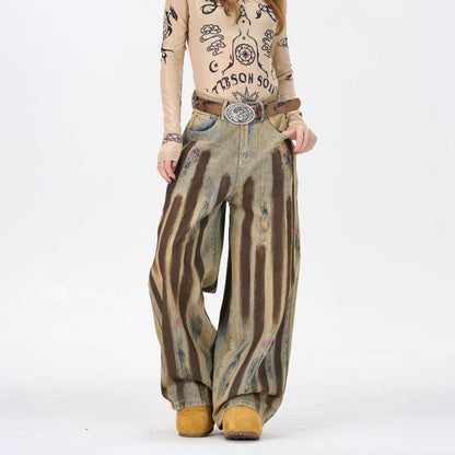 Artisan Painted Brushstroke Wash Wide - Leg Jeans - Thrashink