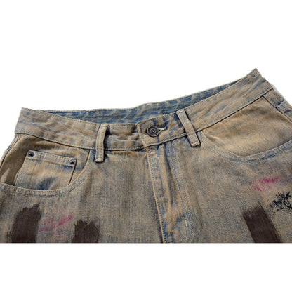 Artisan Painted Brushstroke Wash Wide - Leg Jeans - Thrashink