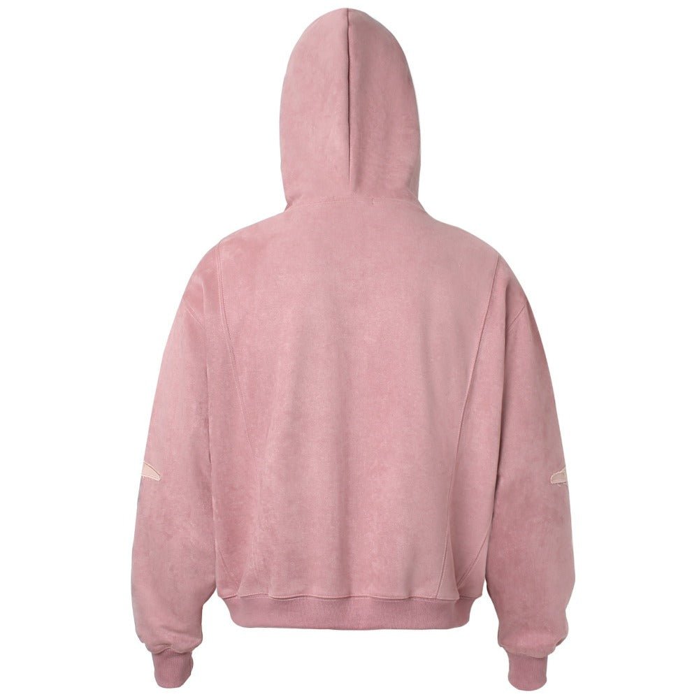 Artistic Logo Embroidered Suede Hoodie Jacket - Thrashink