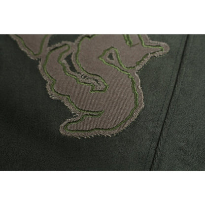 Artistic Logo Embroidered Suede Hoodie Jacket - Thrashink