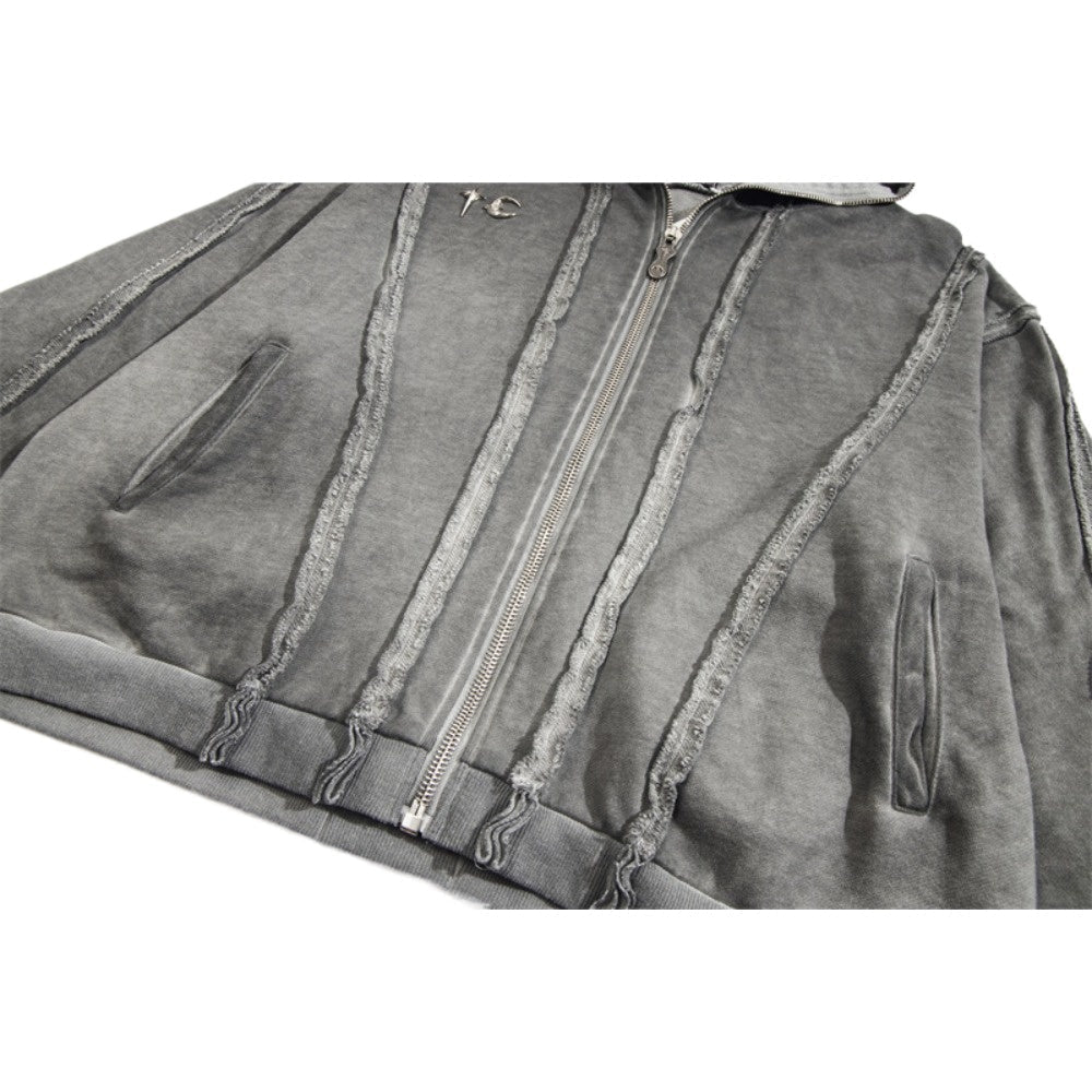 Ashen Wasteland Acid - Wash Metal Zip - Up Hoodie - Thrashink