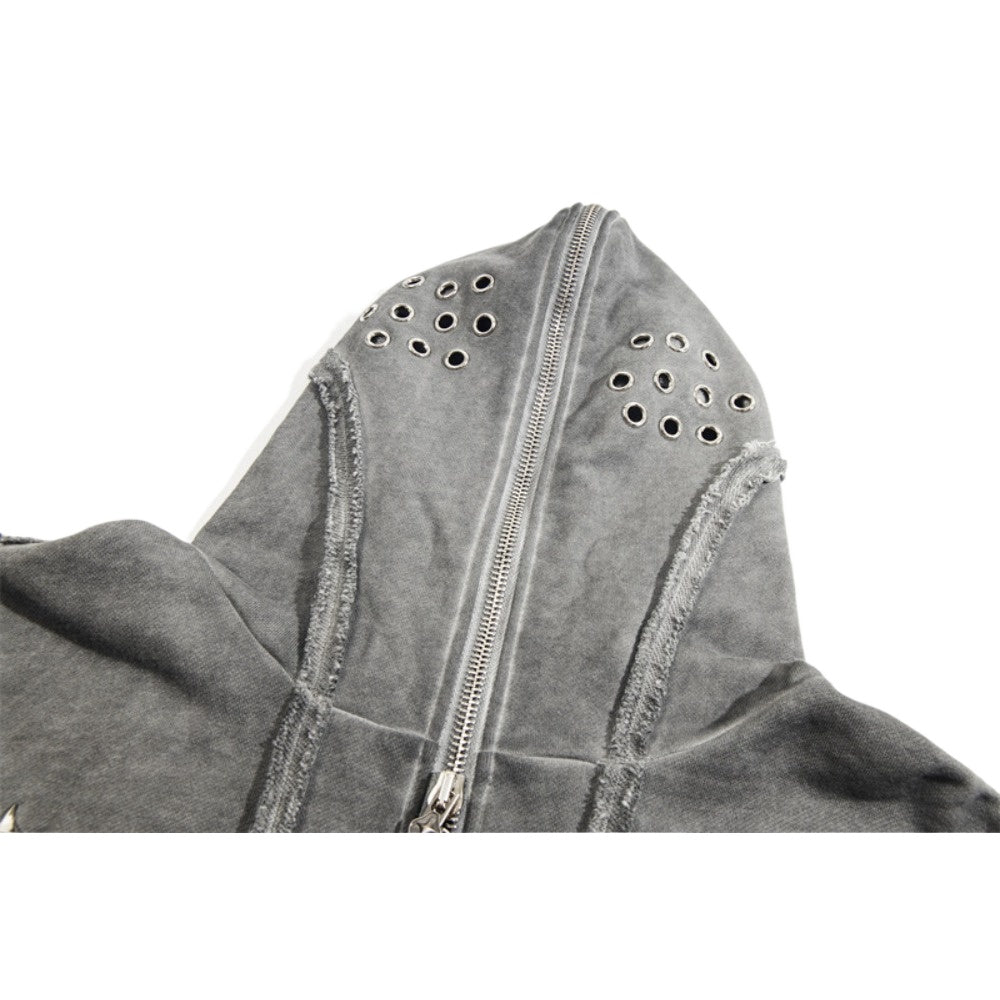 Ashen Wasteland Acid - Wash Metal Zip - Up Hoodie - Thrashink