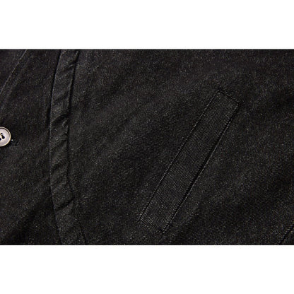 Asymmetric Black Denim Stand Collar Jacket - Thrashink