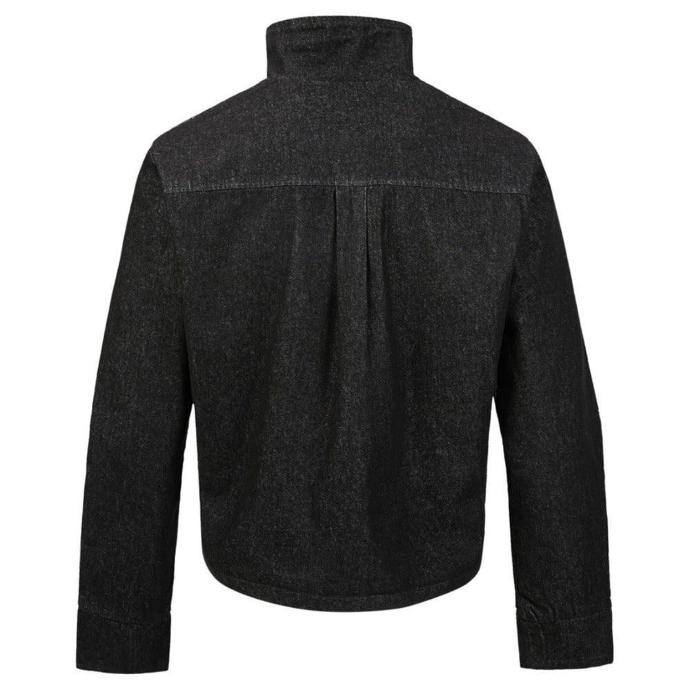 Asymmetric Black Denim Stand Collar Jacket - Thrashink