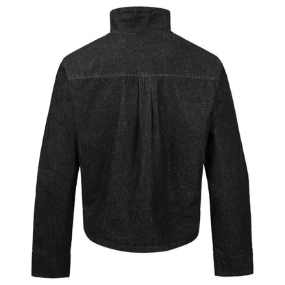 Asymmetric Black Denim Stand Collar Jacket - Thrashink