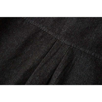 Asymmetric Black Denim Stand Collar Jacket - Thrashink