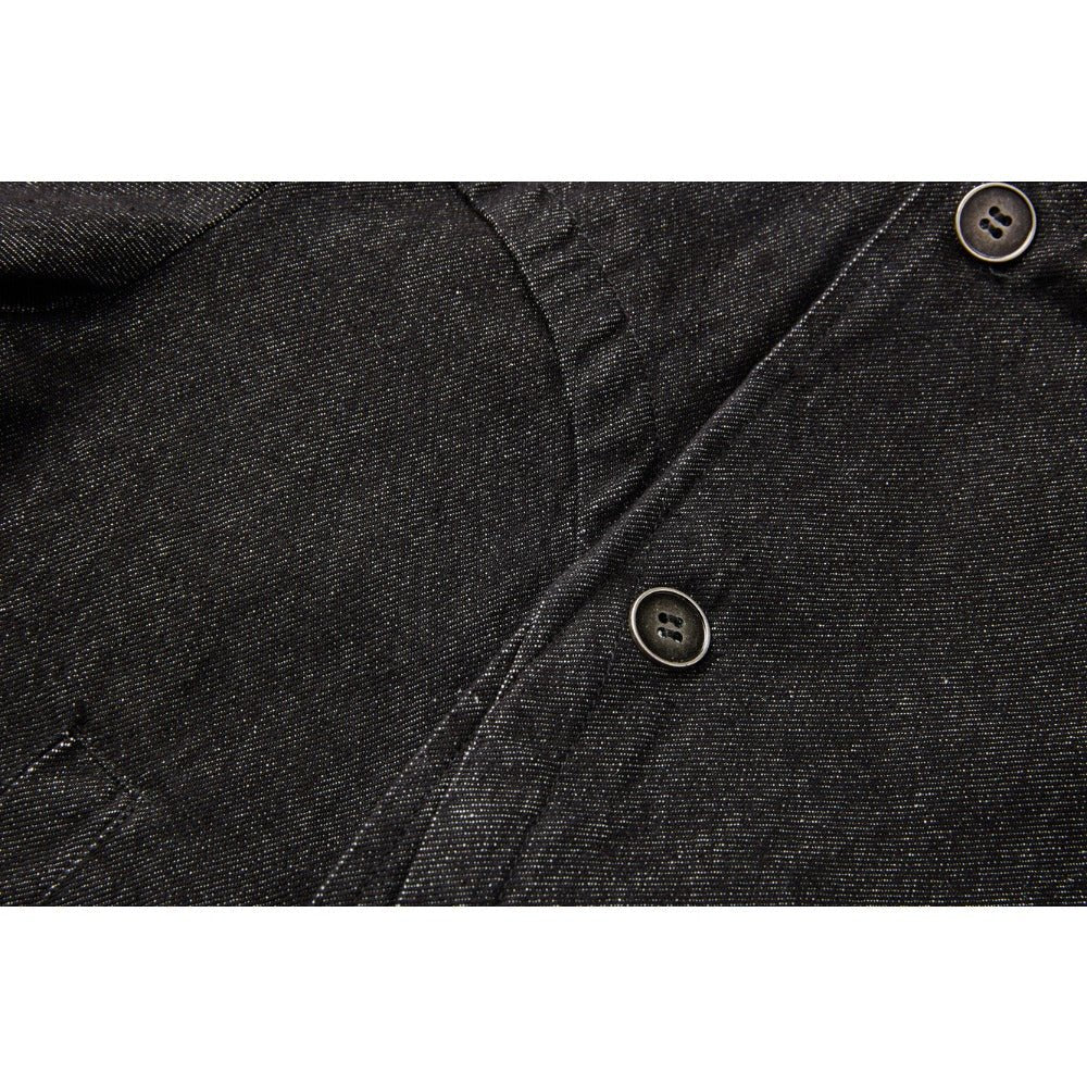 Asymmetric Black Denim Stand Collar Jacket - Thrashink