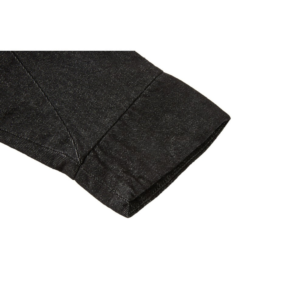 Asymmetric Black Denim Stand Collar Jacket - Thrashink