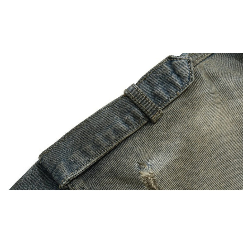 Asymmetric Raw Edge Denim Leather Jacket - Thrashink