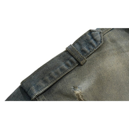 Asymmetric Raw Edge Denim Leather Jacket - Thrashink