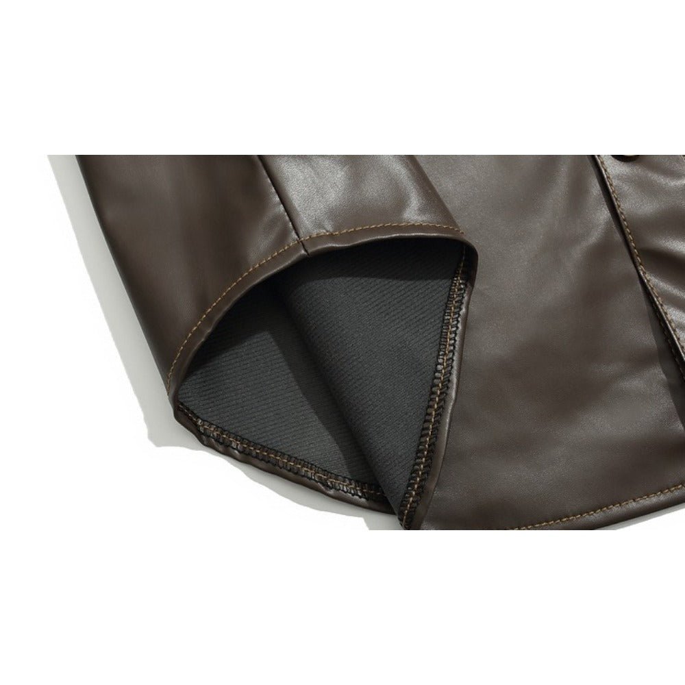 Asymmetric Raw Edge Denim Leather Jacket - Thrashink