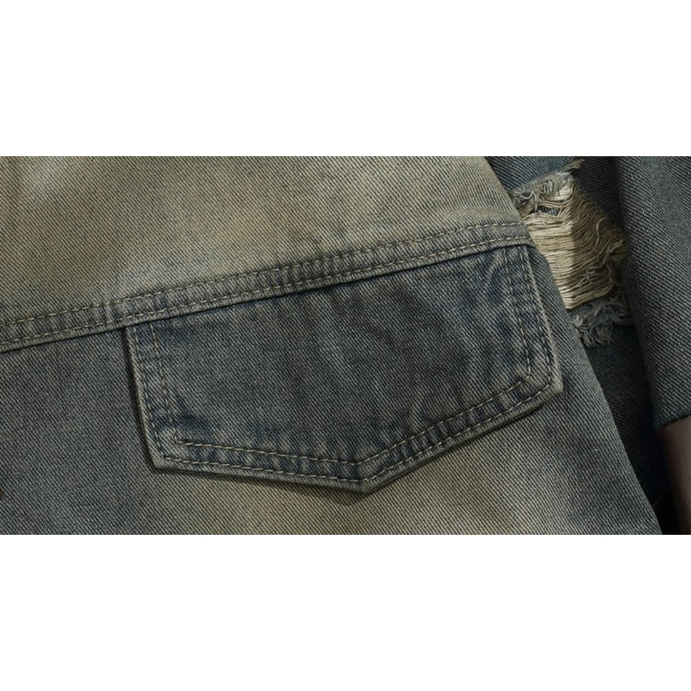 Asymmetric Raw Edge Denim Leather Jacket - Thrashink