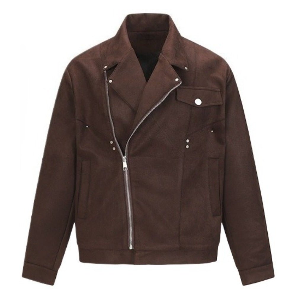 Asymmetric Zipper Suede Jacket - Thrashink