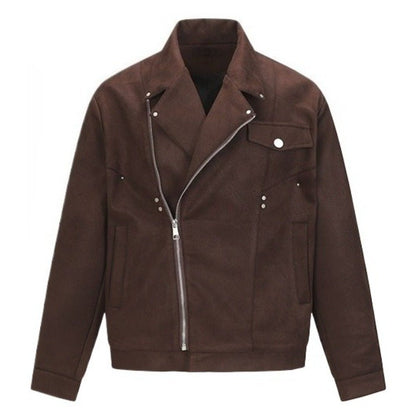 Asymmetric Zipper Suede Jacket - Thrashink