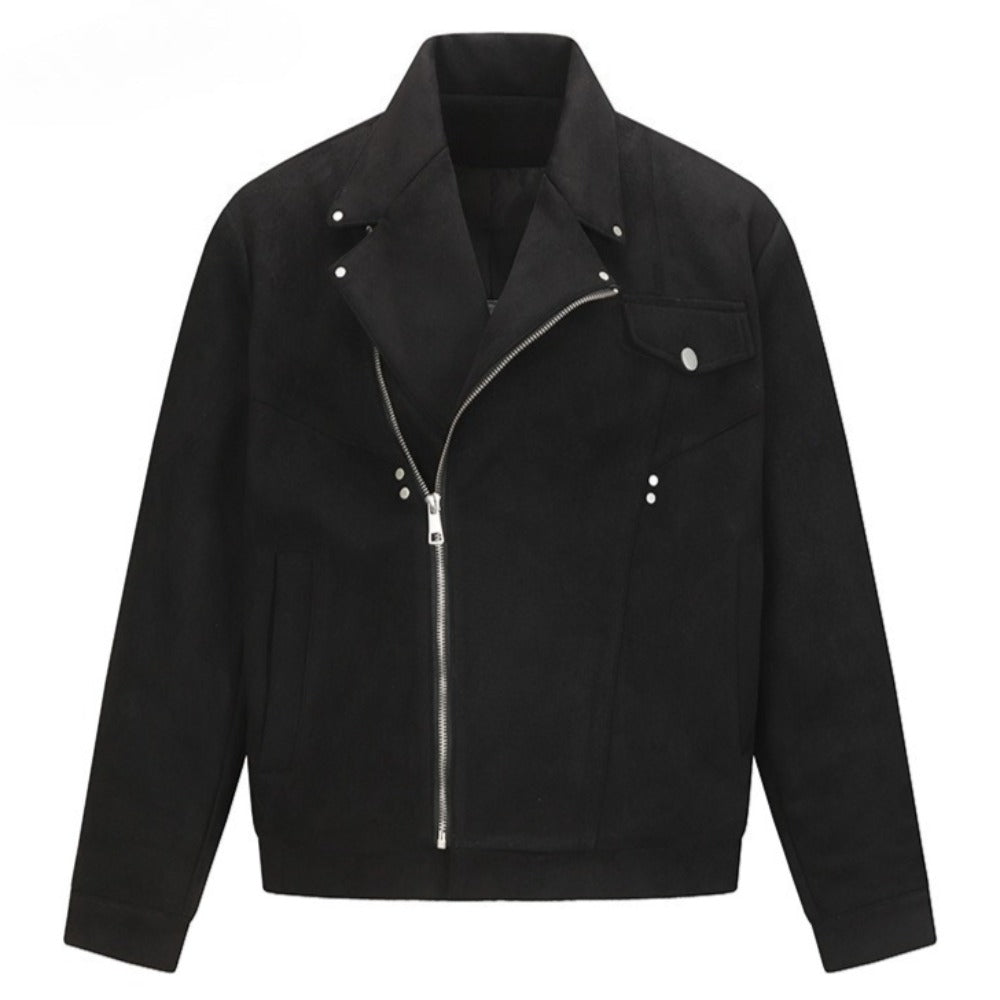 Asymmetric Zipper Suede Jacket - Thrashink