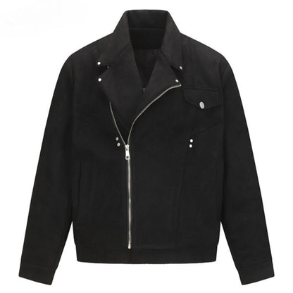 Asymmetric Zipper Suede Jacket - Thrashink