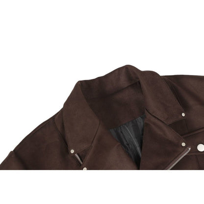 Asymmetric Zipper Suede Jacket - Thrashink