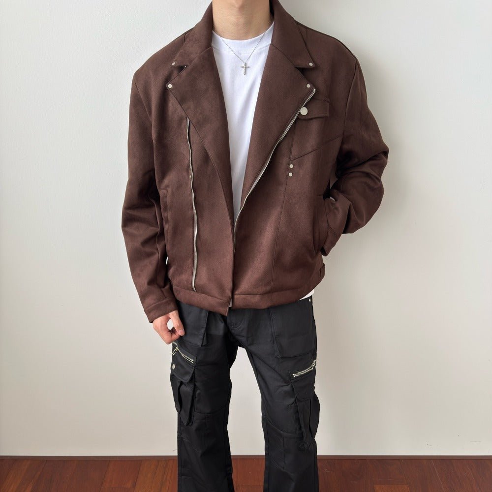 Asymmetric Zipper Suede Jacket - Thrashink