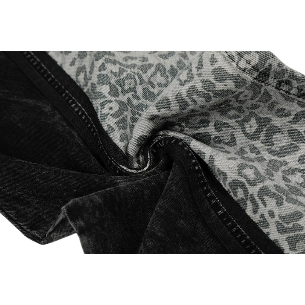 Washed Leopard Print Contrast Panel Jeans