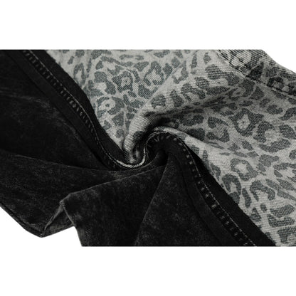 Washed Leopard Print Contrast Panel Jeans