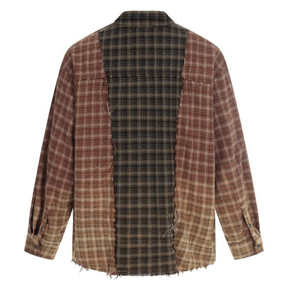Deconstructed Patchwork Plaid Raw-Edge Shirt