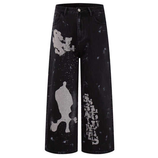 Black Splash Graffiti Wide-Leg Jeans