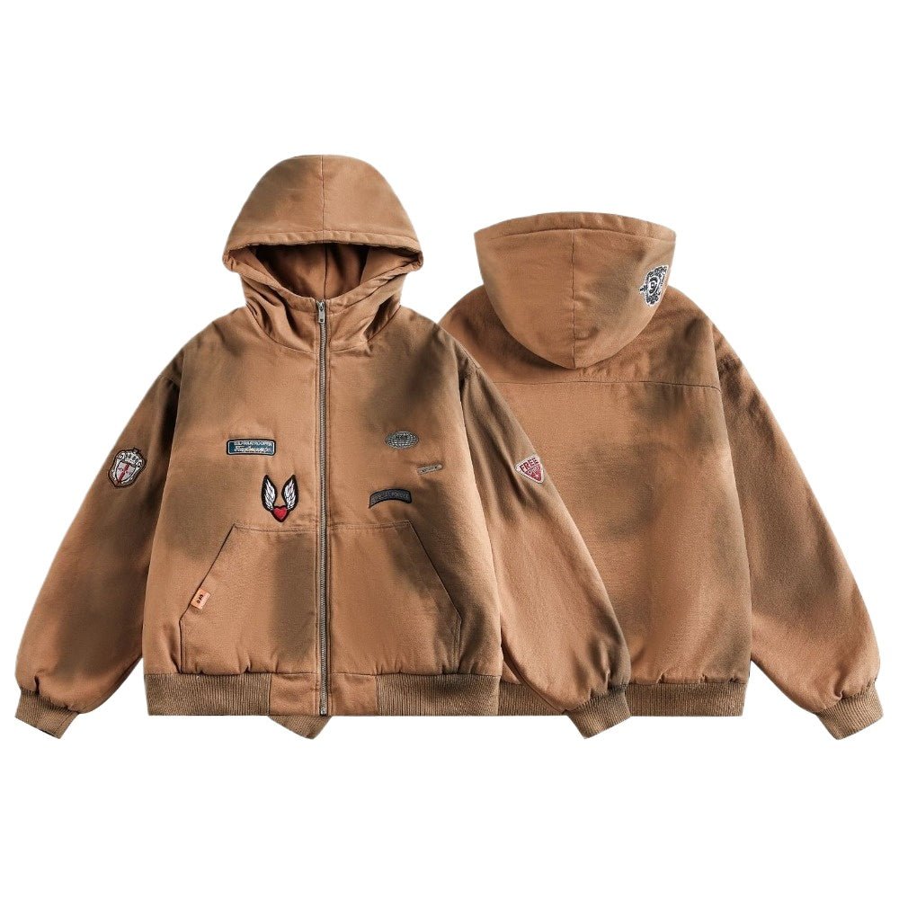 Badge - Embellished Hooded Padded Jacket - Thrashink