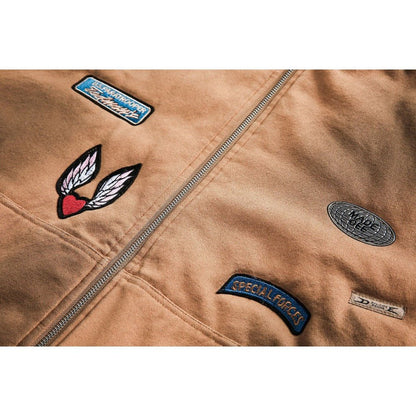 Badge - Embellished Hooded Padded Jacket - Thrashink