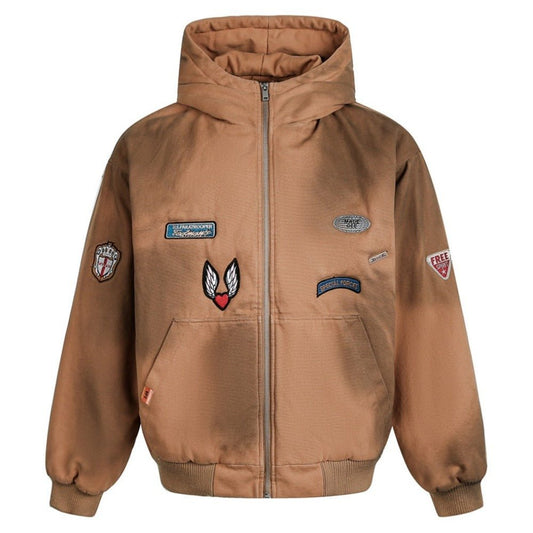Badge - Embellished Hooded Padded Jacket - Thrashink