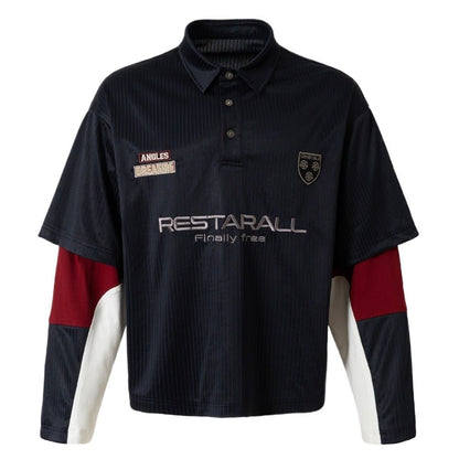 Badge Embroidered Fake Two Piece Polo Shirt - Thrashink