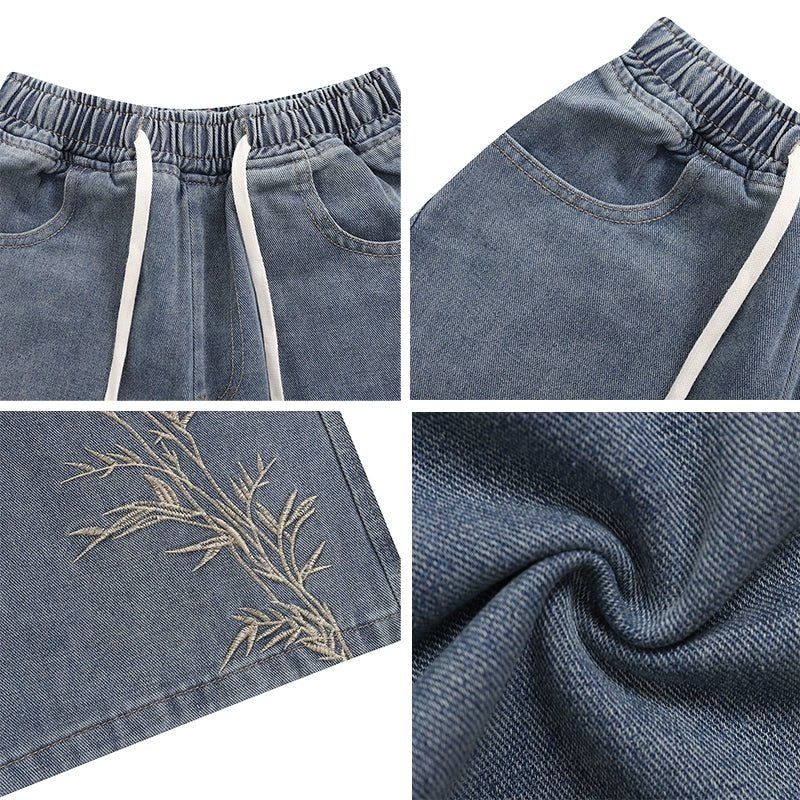 Bamboo Embroidered Bermuda Denim Shorts - Thrashink