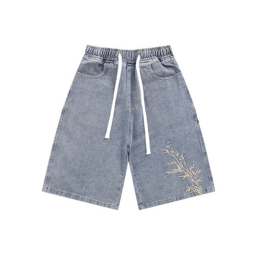 Bamboo Embroidered Bermuda Denim Shorts - Thrashink