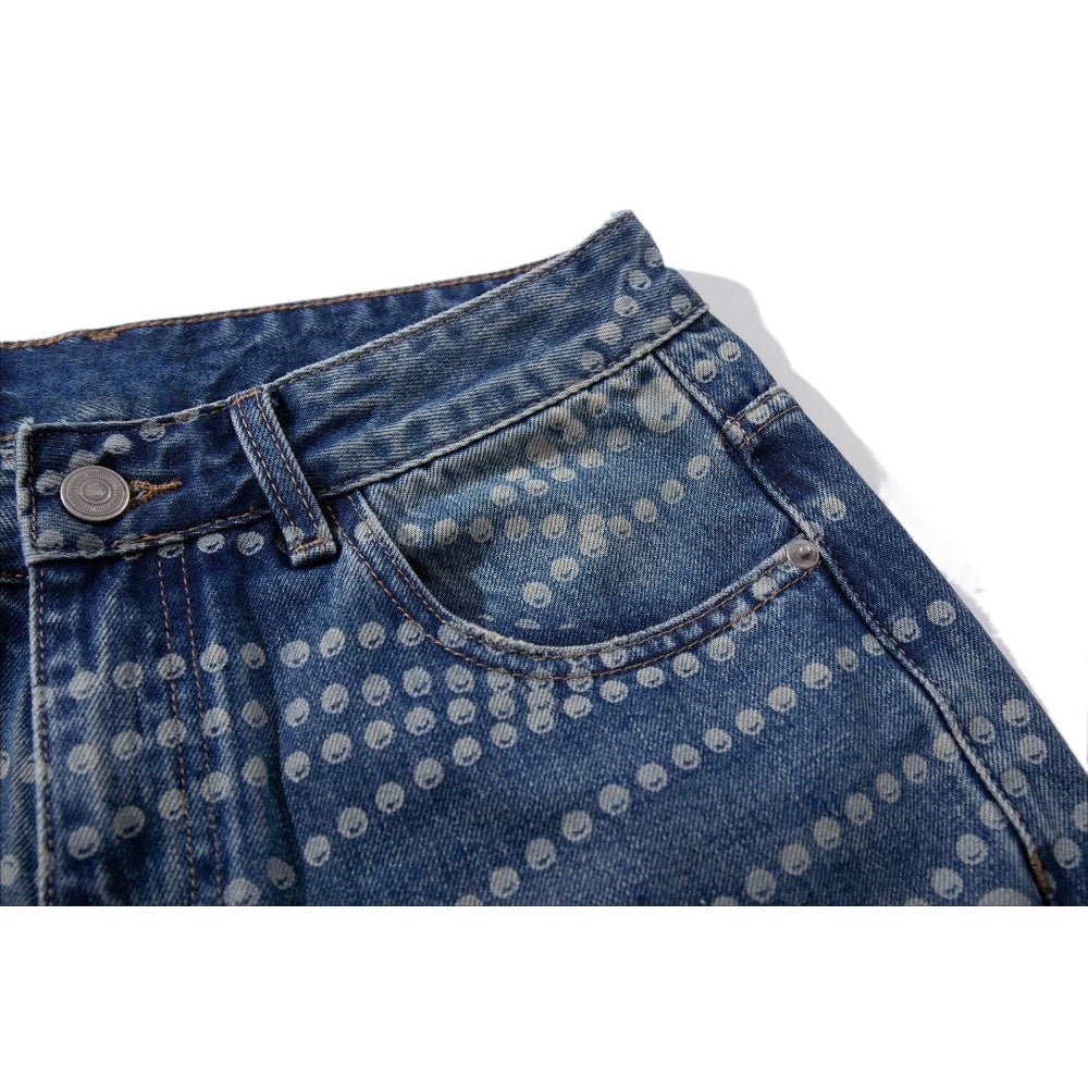 Beaded - Chain Print Wide - Leg Jeans - Thrashink