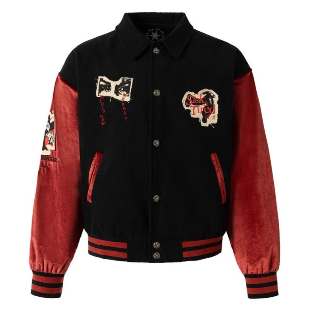 BESTARALL Vintage Graphic Varsity Jacket - Thrashink