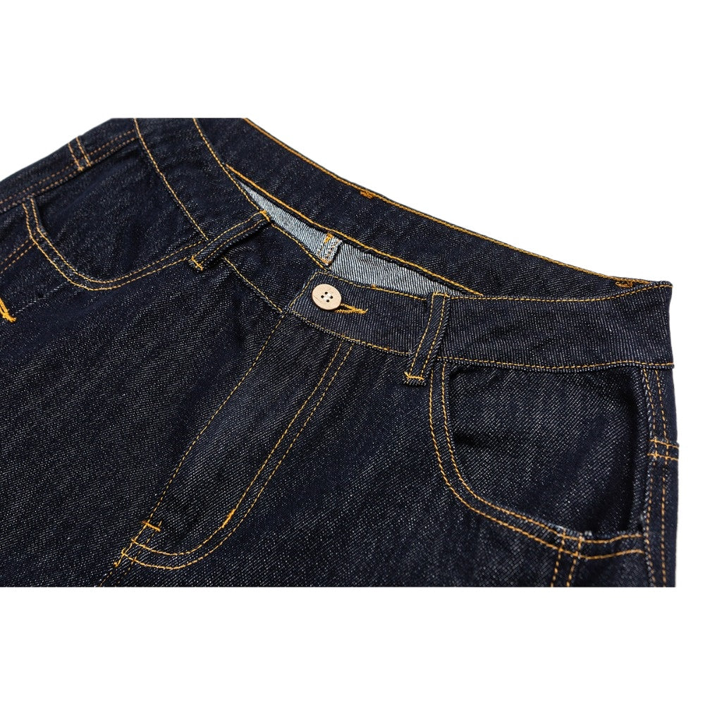 Side Button Raw Denim Balloon Jeans