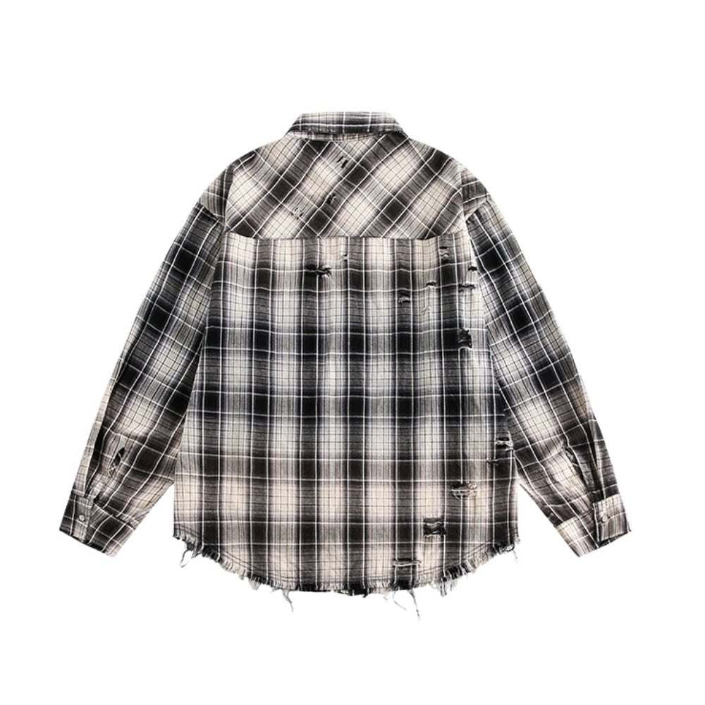 Black and White Check Dropped Shoulder Shirt - Thrashink