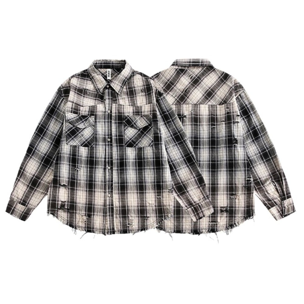 Black and White Check Dropped Shoulder Shirt - Thrashink