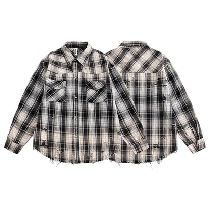 Black and White Check Dropped Shoulder Shirt - Thrashink